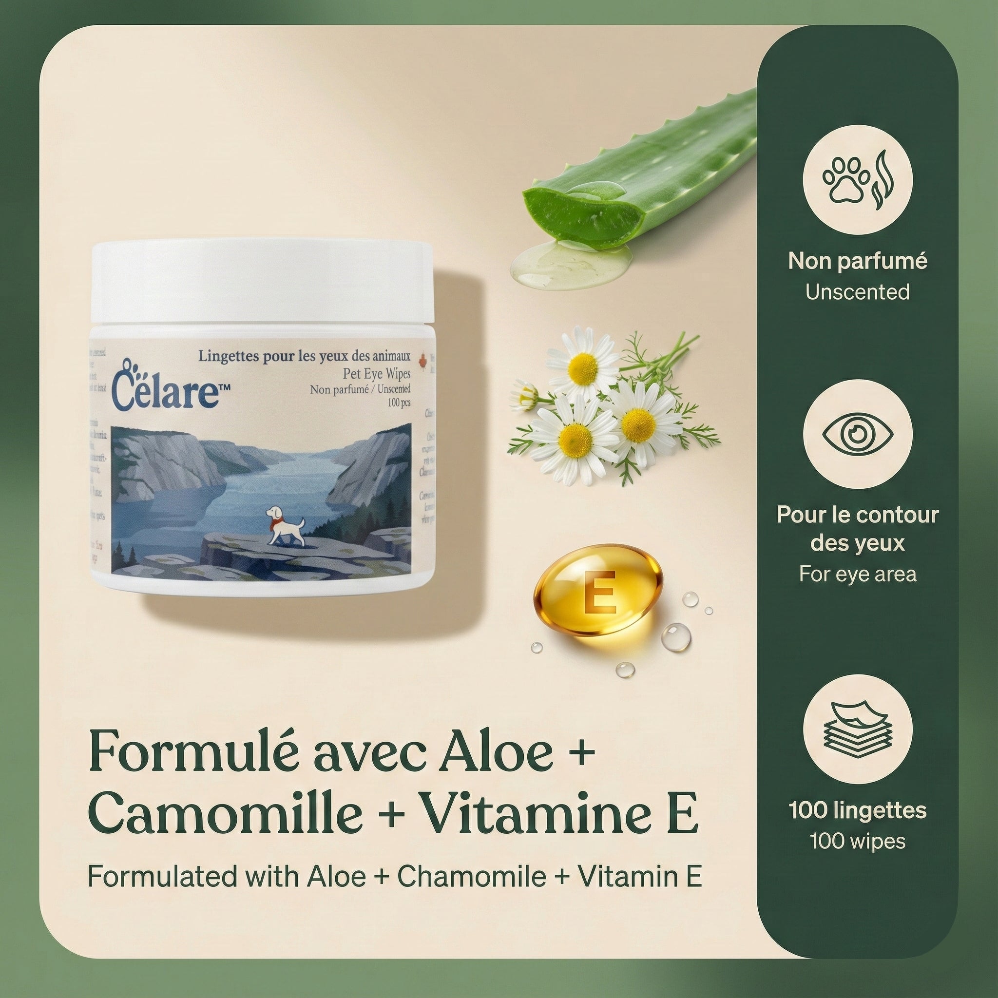 Lingettes nettoyantes pour les yeux pour animaux